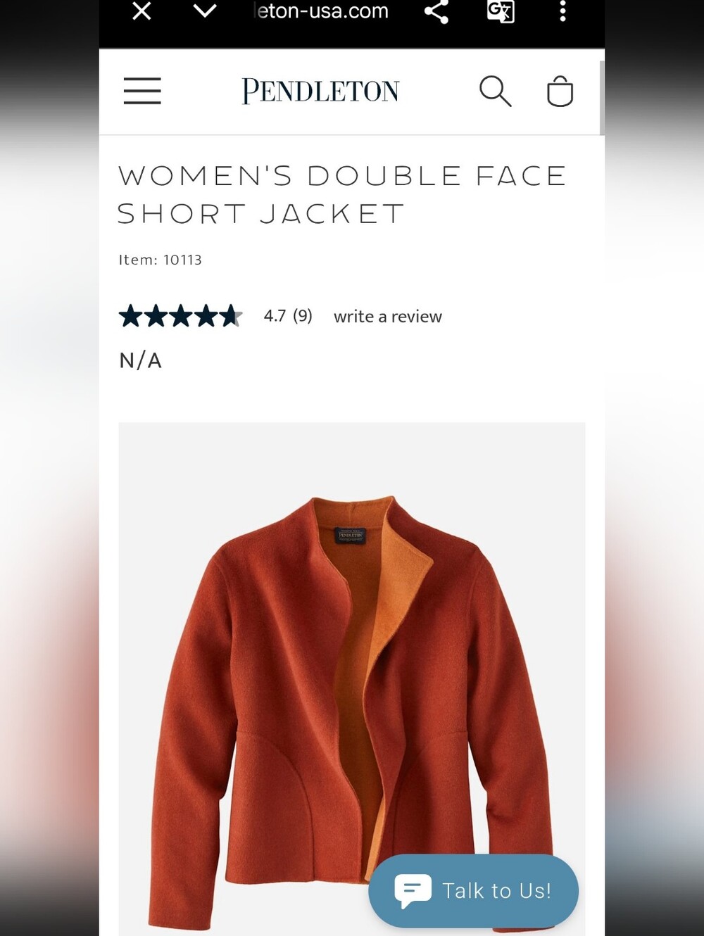 Pendleton Women's Double Face Short Jacket - Rust/Orange